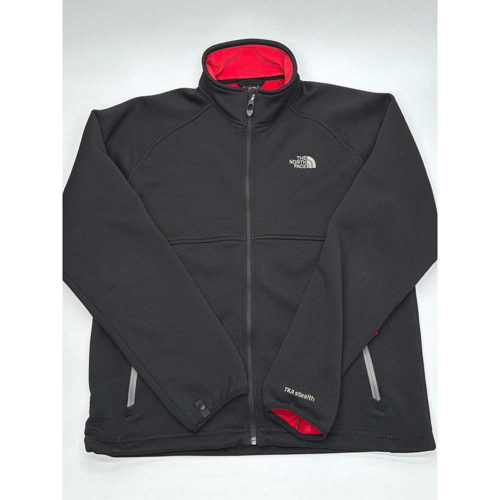 The North Face TKA Stealth Full Zip Fleece Jacket Mens Black Red Waffle Knit XL